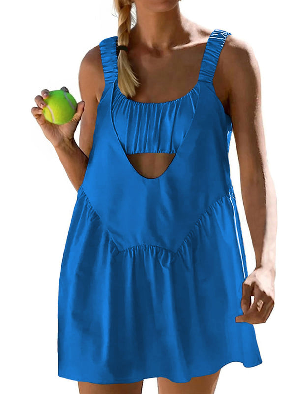 TEEK - Backless Sports Tennis Dress + Shorts Set SET TEEK K Blue S 