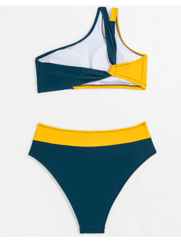 TEEK - Yellow Color Block One-Shoulder Bikini SWIMWEAR TEEK K   