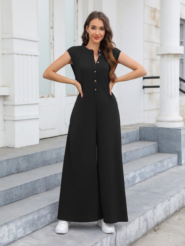 TEEK - Pocketed Breathable Wide Leg Pants Jumpsuit JUMPSUIT TEEK K   