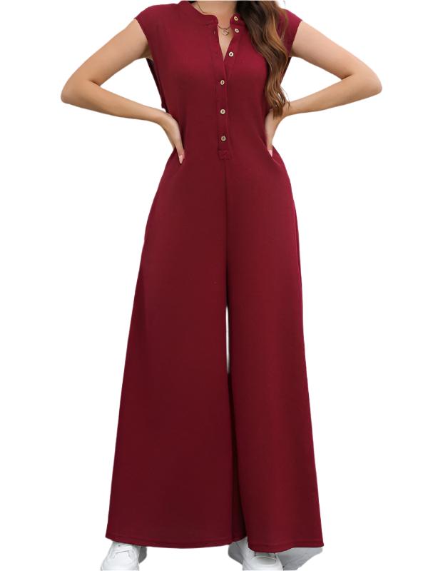 TEEK - Pocketed Breathable Wide Leg Pants Jumpsuit JUMPSUIT TEEK K Wine Red S 