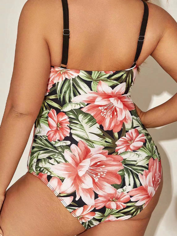 TEEK - Plus Size Printed Hip-Covering Belted Swimsuit SWIMWEAR TEEK K   