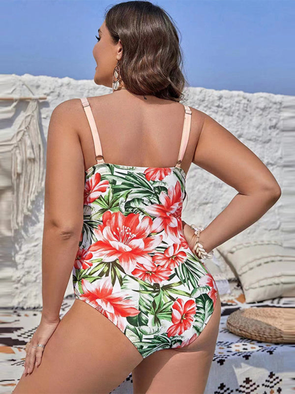 TEEK - Plus Size Printed Hip-Covering Belted Swimsuit SWIMWEAR TEEK K   