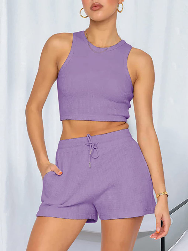 TEEK - Sleeveless Shorts Drawstring Set SET TEEK K Purple S 