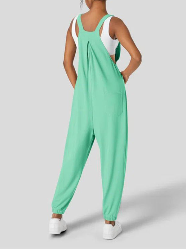 TEEK - Loose Two Buttoned Pocket Stretch Ankle Overalls OVERALLS TEEK K Pale Green S 