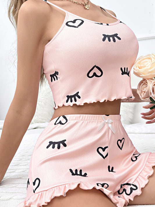 TEEK - Flower Tank Shorts Pajamas Set SLEEPWEAR TEEK K Pink S 