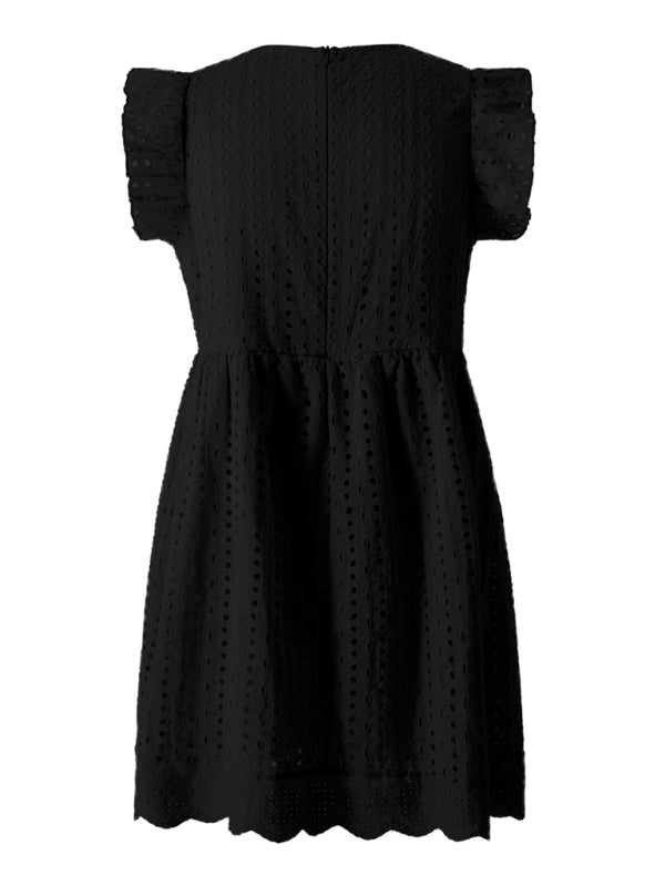 TEEK - Jacquard V-Neck Sleeveless Ruffled Dress DRESS TEEK K   