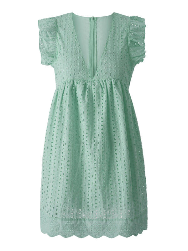 TEEK - Jacquard V-Neck Sleeveless Ruffled Dress DRESS TEEK K Pale Green XS 