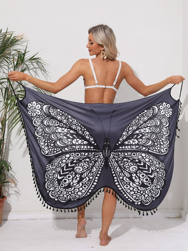 TEEK - Butterfly Print Tank Dress Backless Beach Skirt SWIMWEAR TEEK K Grey S 