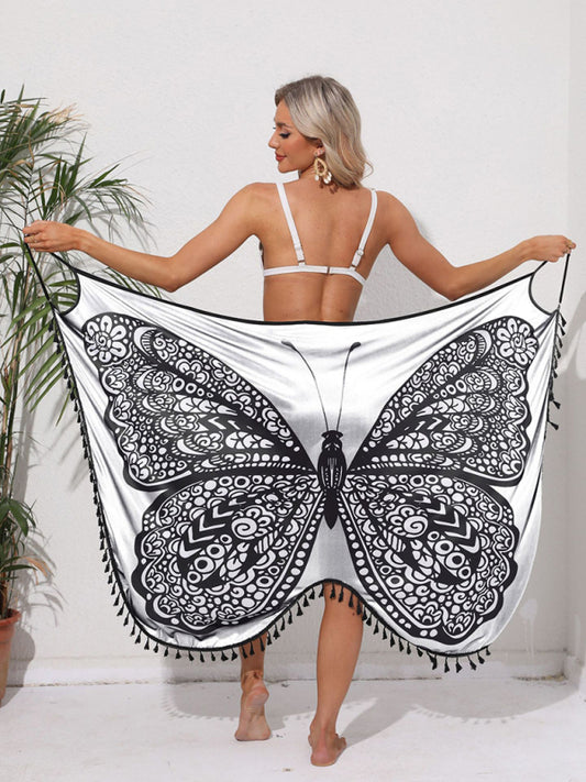 TEEK - Butterfly Print Tank Dress Backless Beach Skirt SWIMWEAR TEEK K White S 