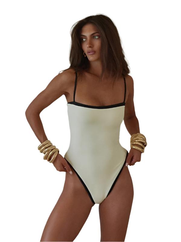 TEEK - Contrast Color Spliced Swimsuit SWIMWEAR TEEK K Cream S 