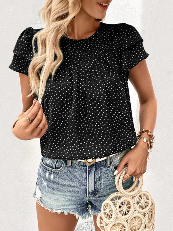 TEEK - Doubled Ruffled Short Sleeve Shirt TOPS TEEK K Black S 