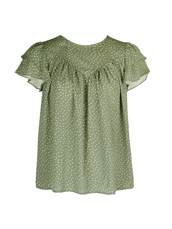 TEEK - Doubled Ruffled Short Sleeve Shirt TOPS TEEK K   