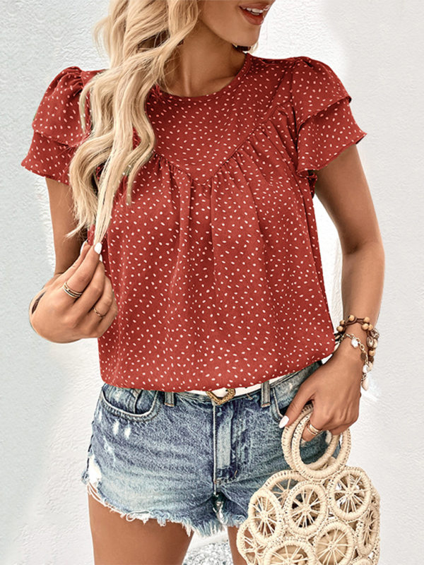 TEEK - Doubled Ruffled Short Sleeve Shirt TOPS TEEK K Orange S 