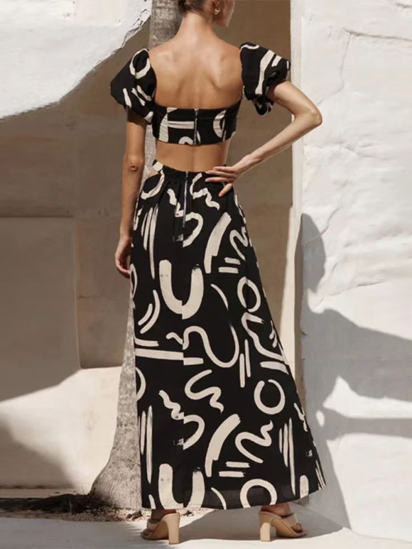 TEEK - Cropped Off-Shoulder Puff Sleeve Pocketed Long Skirt Set SET TEEK K   