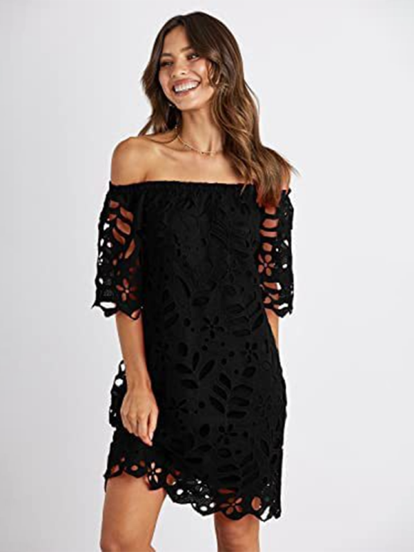 TEEK - Off-Shoulder Macrame Dress DRESS TEEK K Black S 