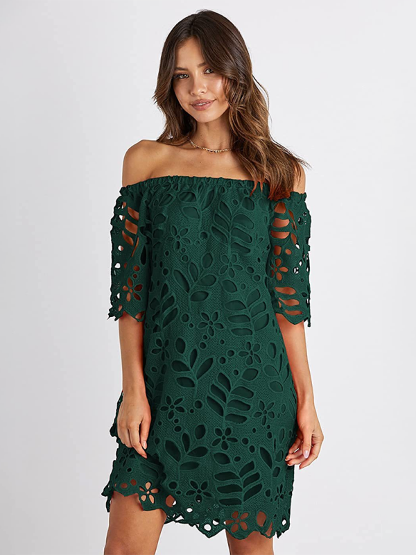 TEEK - Off-Shoulder Macrame Dress DRESS TEEK K Green S 