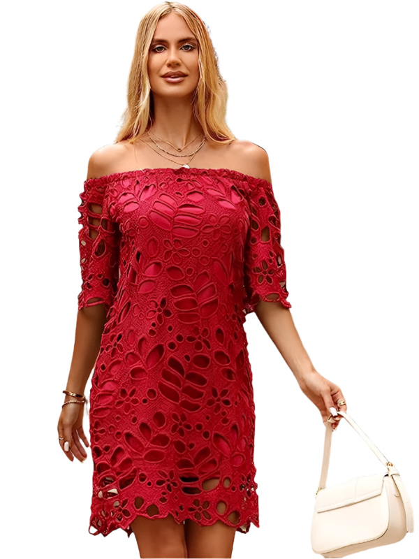 TEEK - Off-Shoulder Macrame Dress DRESS TEEK K Red S 