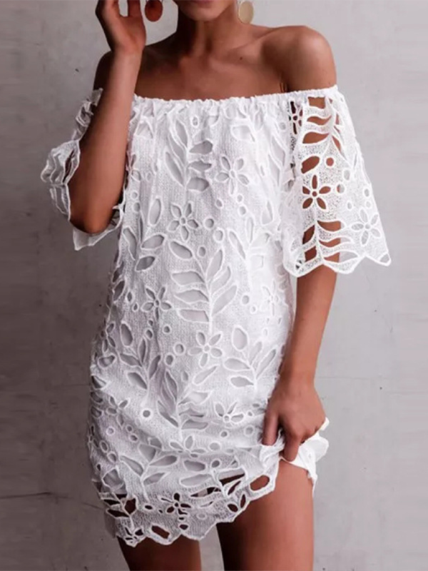 TEEK - Off-Shoulder Macrame Dress DRESS TEEK K White S 