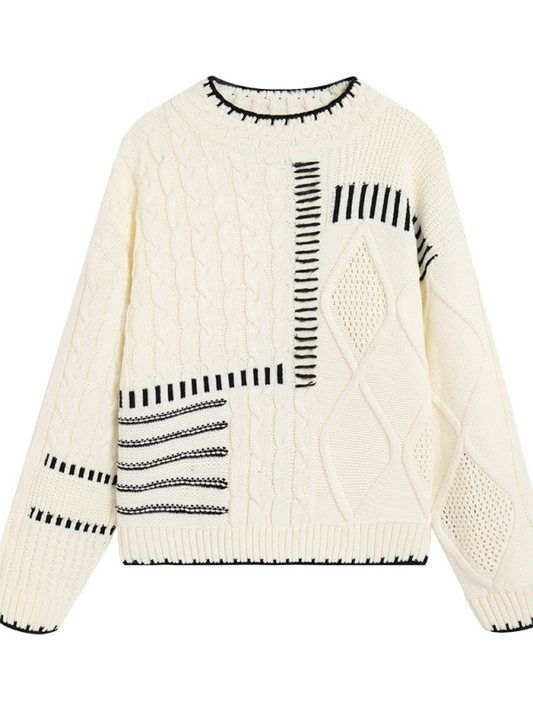 TEEK - Cream Contrast Knitted Half Turtleneck Sweater SWEATER TEEK K S  