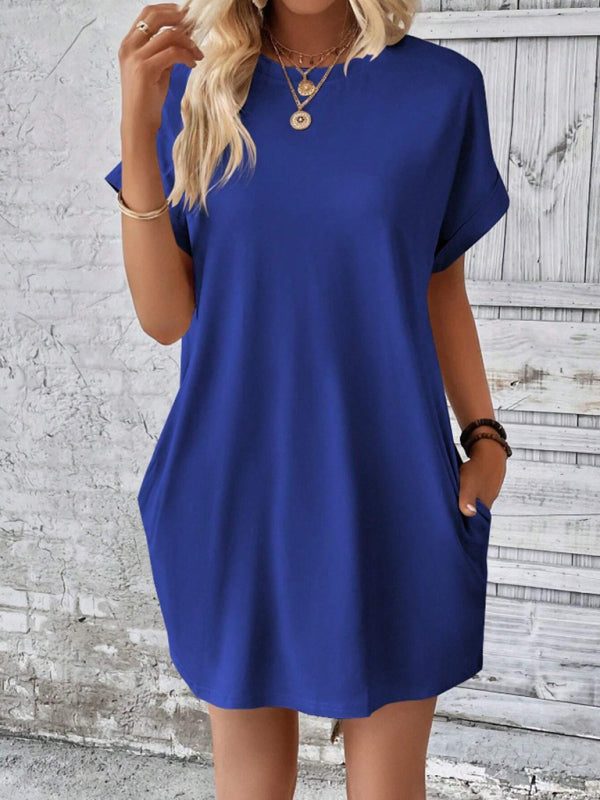 TEEK - Loose Short Sleeve Pocket Dress DRESS TEEK K Blue S 