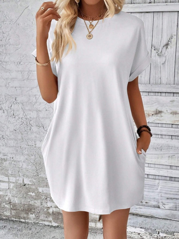 TEEK - Loose Short Sleeve Pocket Dress DRESS TEEK K White S 