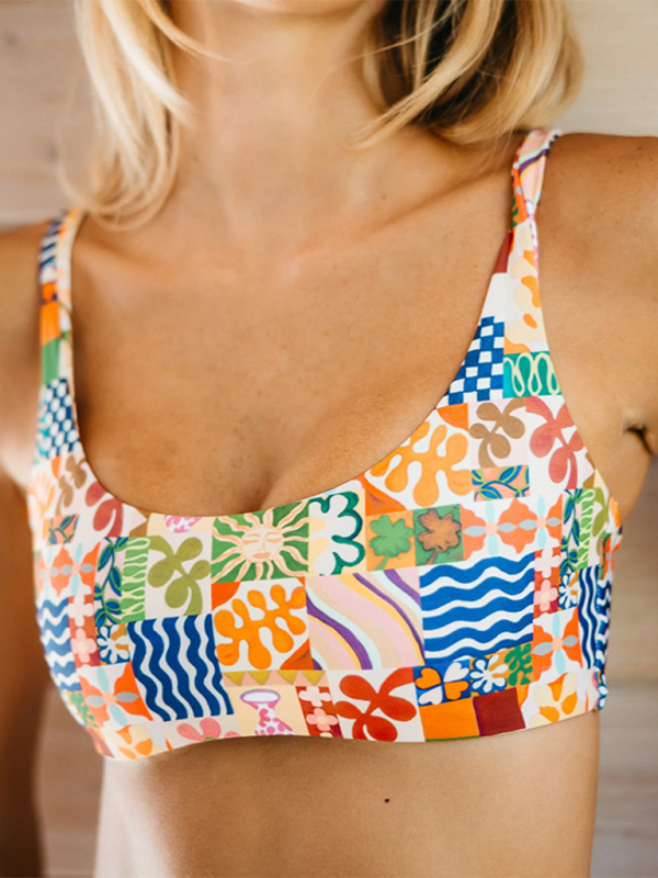 TEEK - Orange Patchwork Printed Two-piece Swimsuit SWIMWEAR TEEK K   