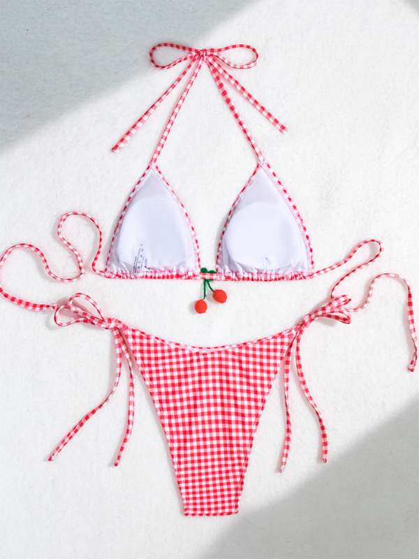 TEEK - Red Sweet Backless Gingham Cherry Bikini SWIMWEAR TEEK K   