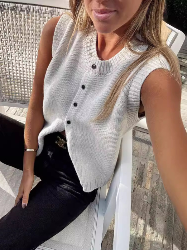 TEEK - Knitted Single-Breasted Knitted Cardigan Sleeveless Top TOPS TEEK K   