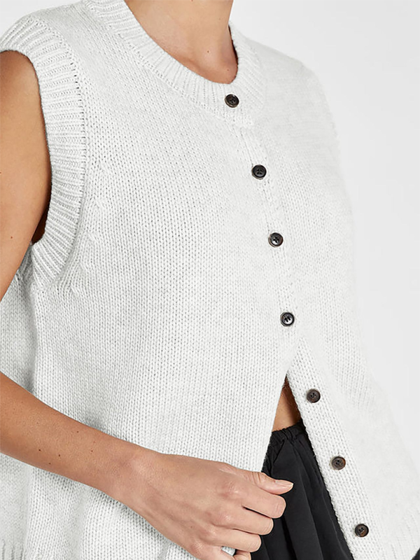 TEEK - Knitted Single-Breasted Knitted Cardigan Sleeveless Top TOPS TEEK K White S 