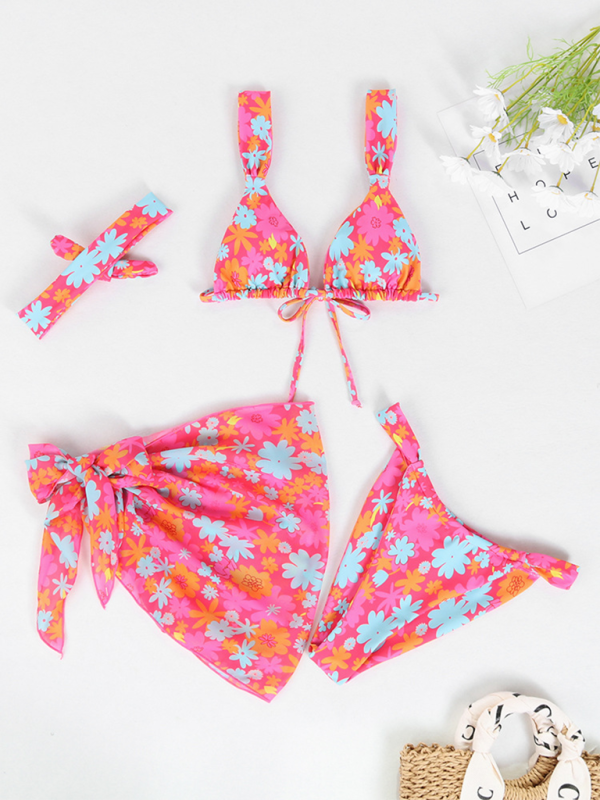 TEEK - Four Piece Backless Printed Bikini SWIMWEAR TEEK K Pink S 