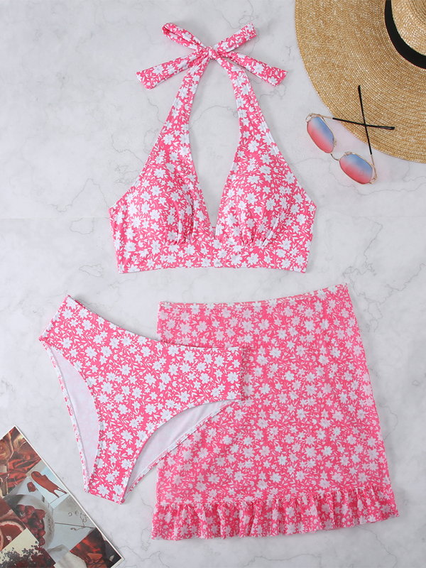 TEEK - Three-Piece Floral Bikini Set SWIMWEAR TEEK K Pink S 