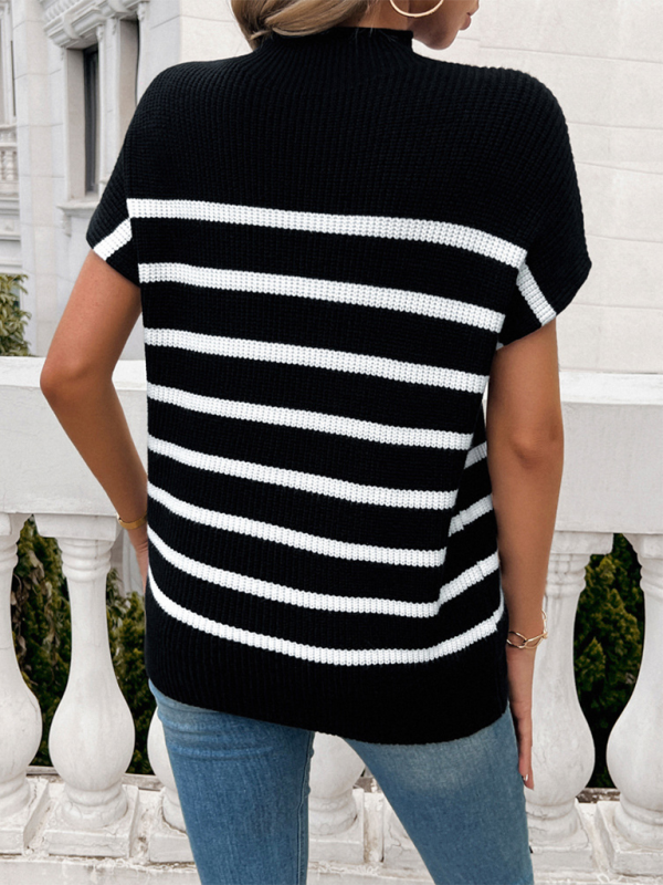 TEEK - Contrasting Striped Short-Sleeved Pullover Sweater SWEATER TEEK K   