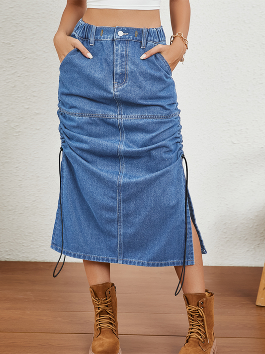 TEEK - Blue Washed Elastic Waist Drawstring Denim Skirt SKIRT TEEK K S  