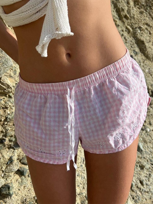 TEEK - Pink Casual Plaid Beach Shorts SHORTS TEEK K S  