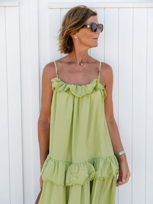 TEEK - Ruffled Long Swing Beach Dress DRESS TEEK K Pale Green S 