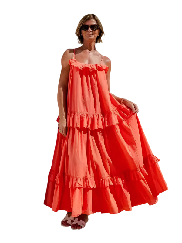 TEEK - Ruffled Long Swing Beach Dress DRESS TEEK K Red S 