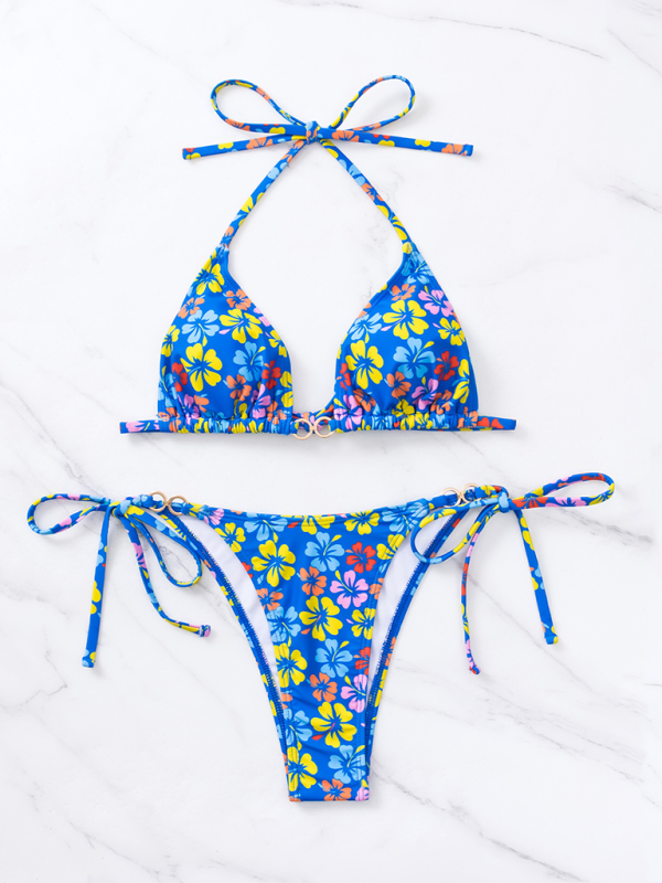 TEEK - Triangle Cup Printed Lace-Up Bikini SWIMWEAR TEEK K   