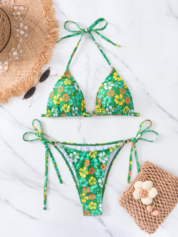 TEEK - Triangle Cup Printed Lace-Up Bikini SWIMWEAR TEEK K   