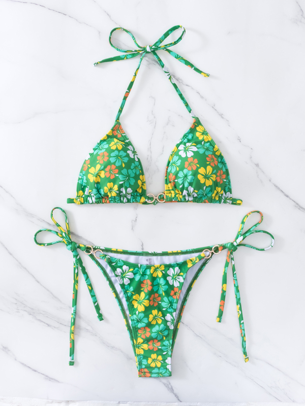 TEEK - Triangle Cup Printed Lace-Up Bikini SWIMWEAR TEEK K   