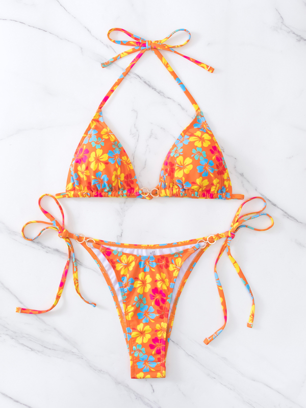 TEEK - Triangle Cup Printed Lace-Up Bikini SWIMWEAR TEEK K   