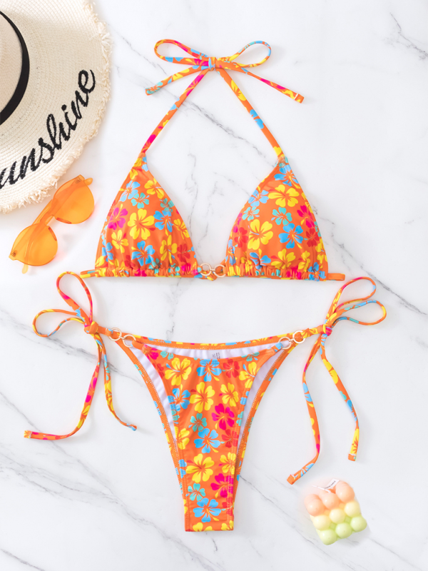 TEEK - Triangle Cup Printed Lace-Up Bikini SWIMWEAR TEEK K Orange S 