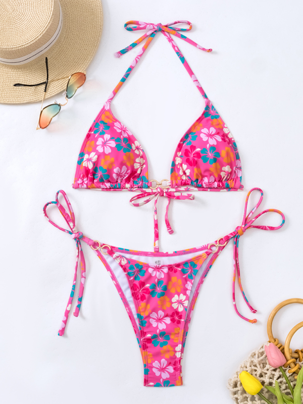 TEEK - Triangle Cup Printed Lace-Up Bikini SWIMWEAR TEEK K Pink S 