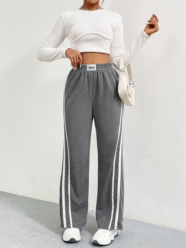 TEEK - Grey High Waist Loose Straight Striped Wide Leg Pants PANTS TEEK K   