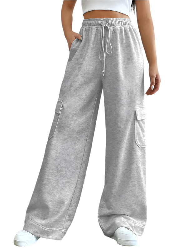 TEEK - Grey Workwear Wide Leg High-Waist Pocketed Pants PANTS TEEK K S  