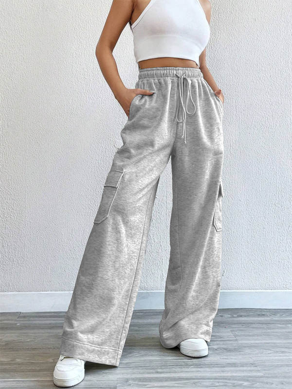 TEEK - Grey Workwear Wide Leg High-Waist Pocketed Pants PANTS TEEK K   