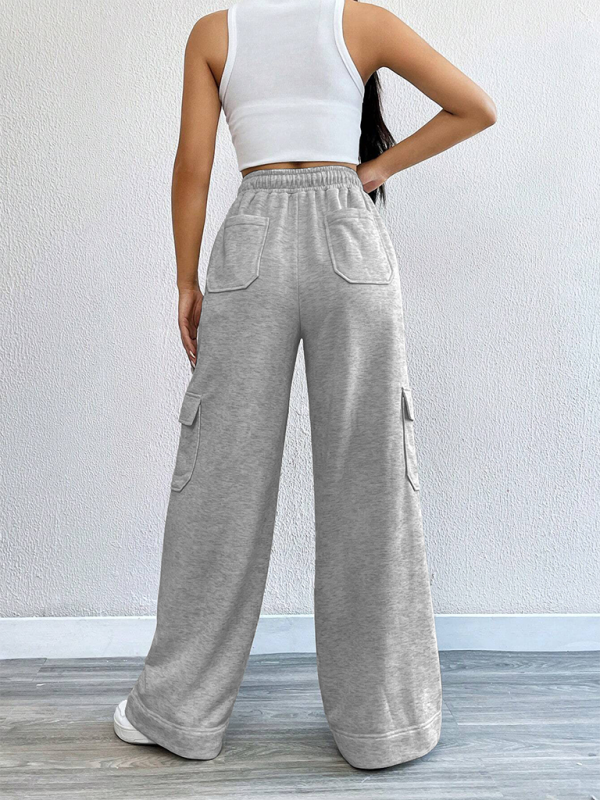 TEEK - Grey Workwear Wide Leg High-Waist Pocketed Pants PANTS TEEK K   