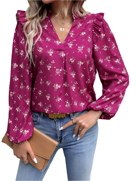 TEEK - Rose Floral Print Long Sleeve Blouse TOPS TEEK K S  