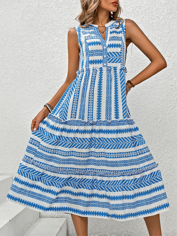 TEEK - Blue Bohemian Resort Sleeveless Dress DRESS TEEK K   