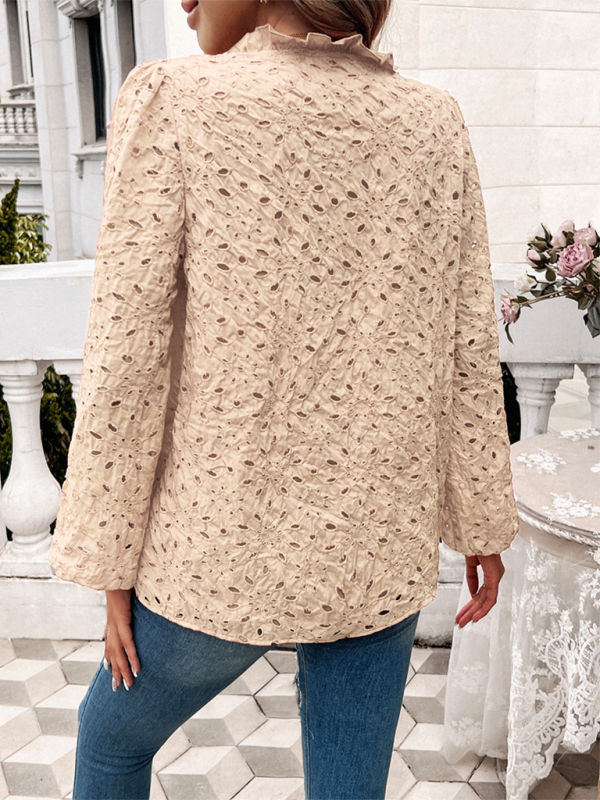 TEEK - Puff Sleeve Embroidered Button Top Top TEEK K   