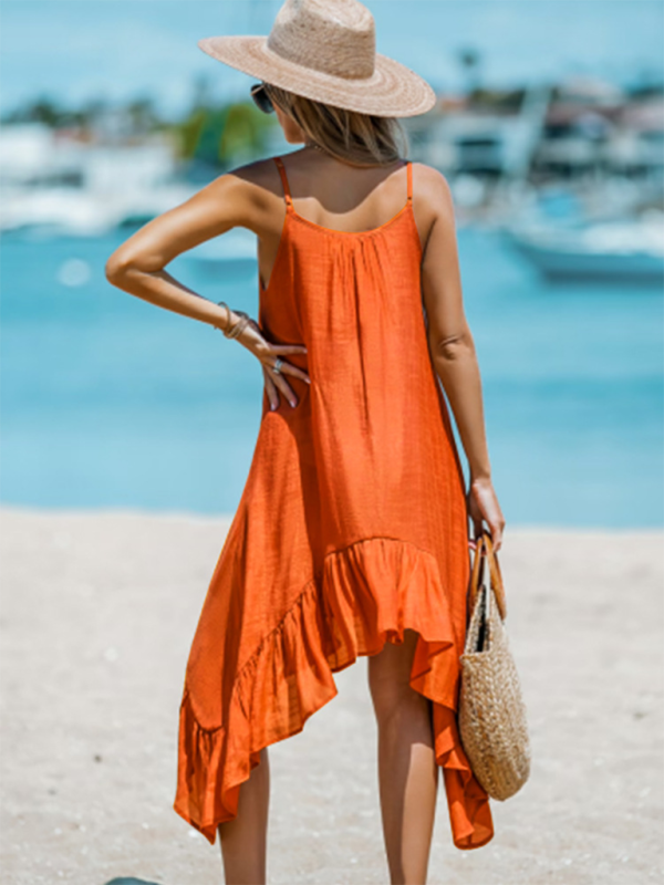 TEEK - Orange Solid Color Sling Tank Dress DRESS TEEK K   